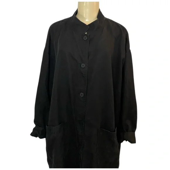 Eileen Fisher Tencel Linen Long Jacket Size M/L Black Button Down - Picture 4 of 10